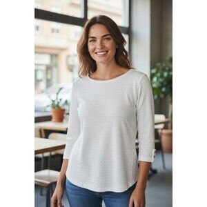 Croft & Barrow Women 3/4 Sleeves Round Neck Matelasse' White Knit Top XXL
